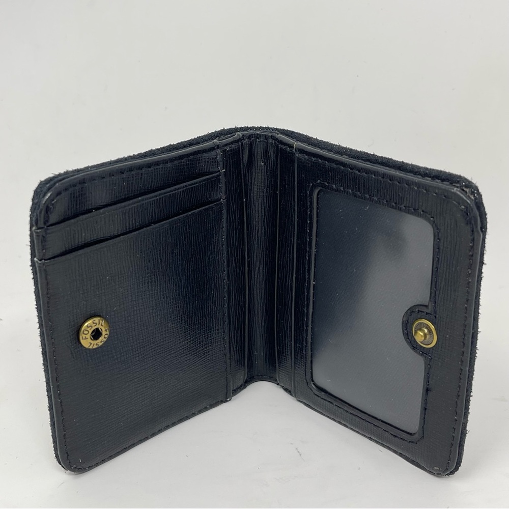 Fossil Madison Bifold Wallet Black Shimmer Nubuck Suede RFID Zippered Coin Pouch - Picture 4 of 11